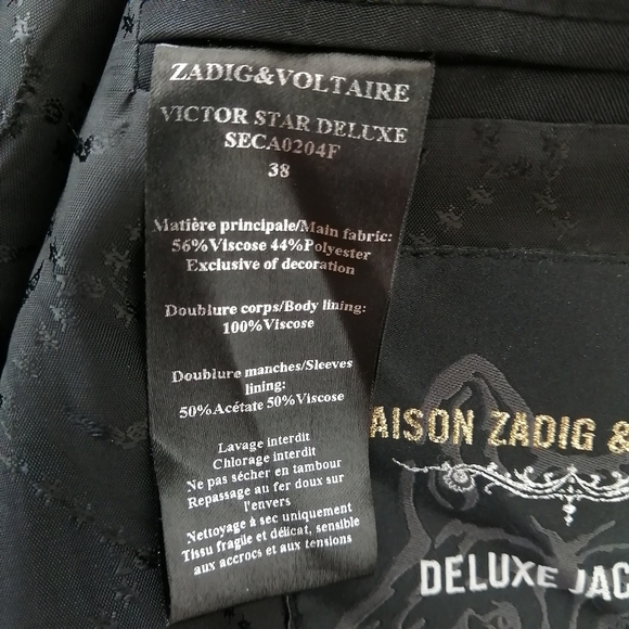 Zadig & Voltaire Victor Star Deluxe Embossed Black Blazer 38 (Medium) - Picture 14 of 17